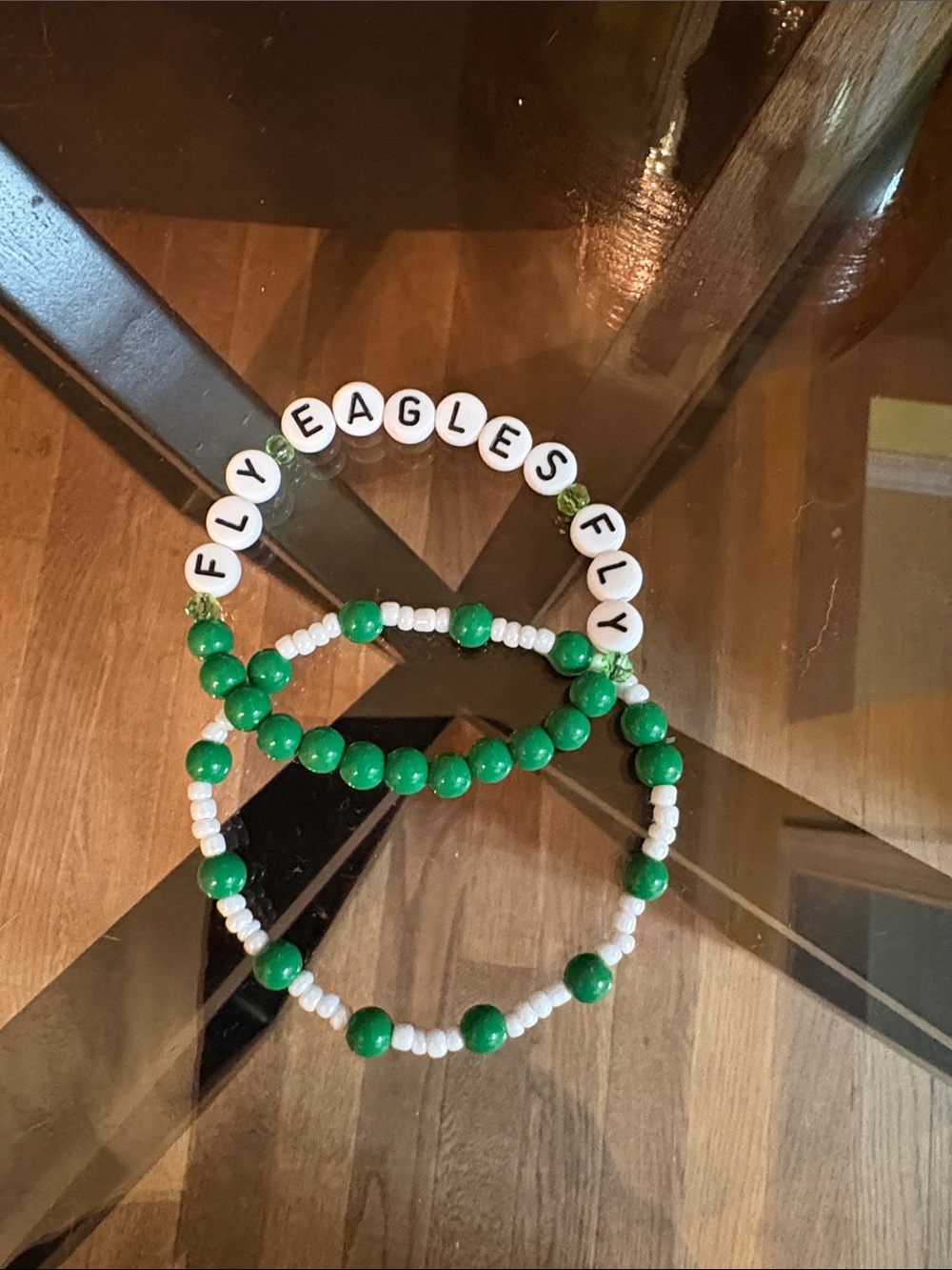 Green and White EAGLES Beaded Bracelet Set of two